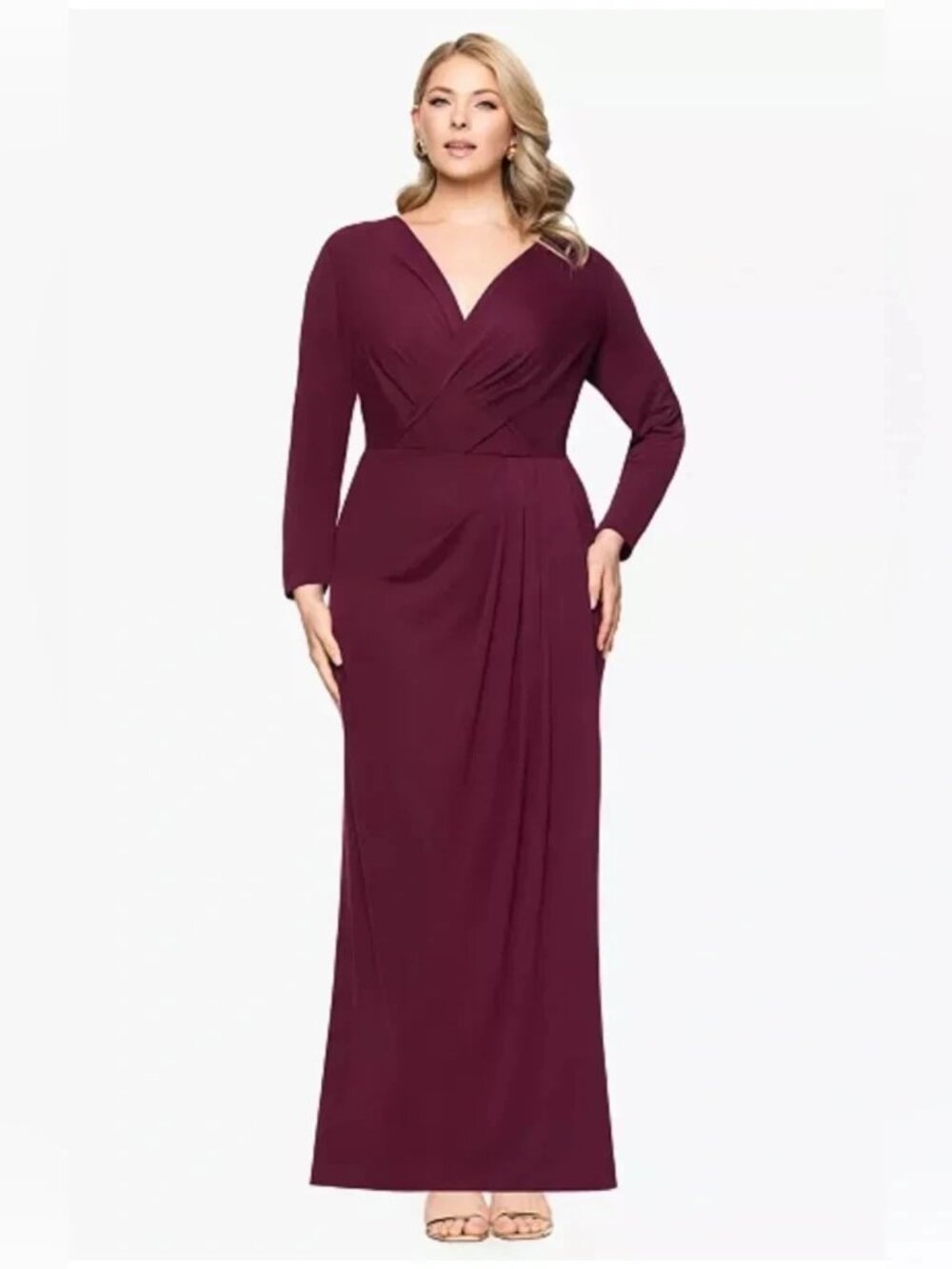 Betsy & Adam Wine Burgundy Long-Sleeve Matte Jersey Dress